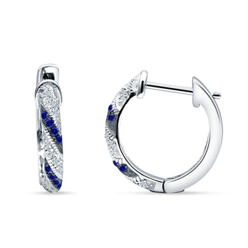 Twisted Tilted Row Earring Two Tone Round Blue Sapphire CZ 925 Sterling Wholesale